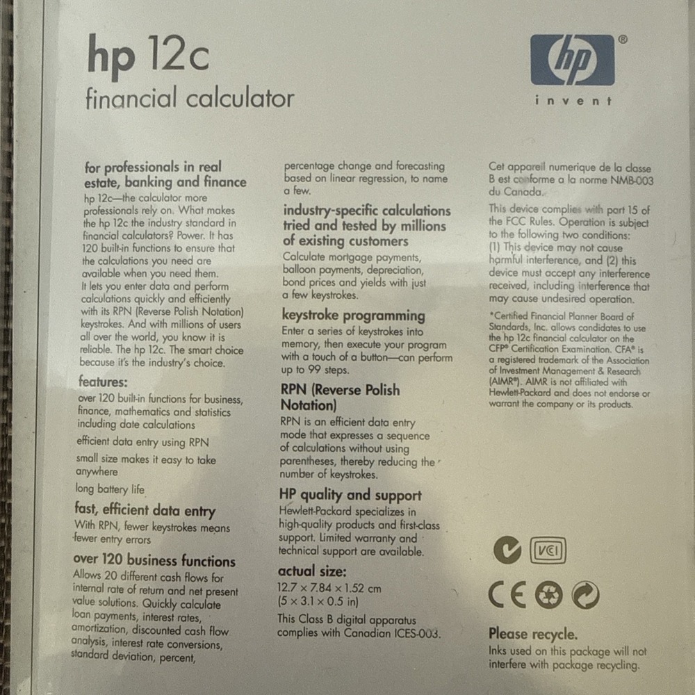 Hewlett Packard HP 12C Financial Calculator Real Estate Finance Vintage - Picture 9 of 9